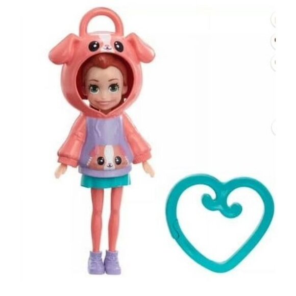 Polly Pocket Friend Clips Lila Doll with Puppy Hoodie & Heart-Shaped Clip - Picture 1 of 5
